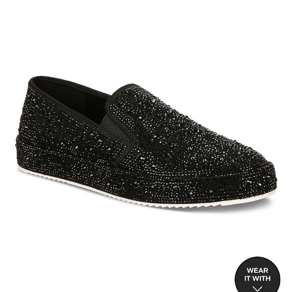INC Sz 7 Lenna Black Bling Slip-On Heat Set Stone Embellished Sneakers - Picture 2 of 14
